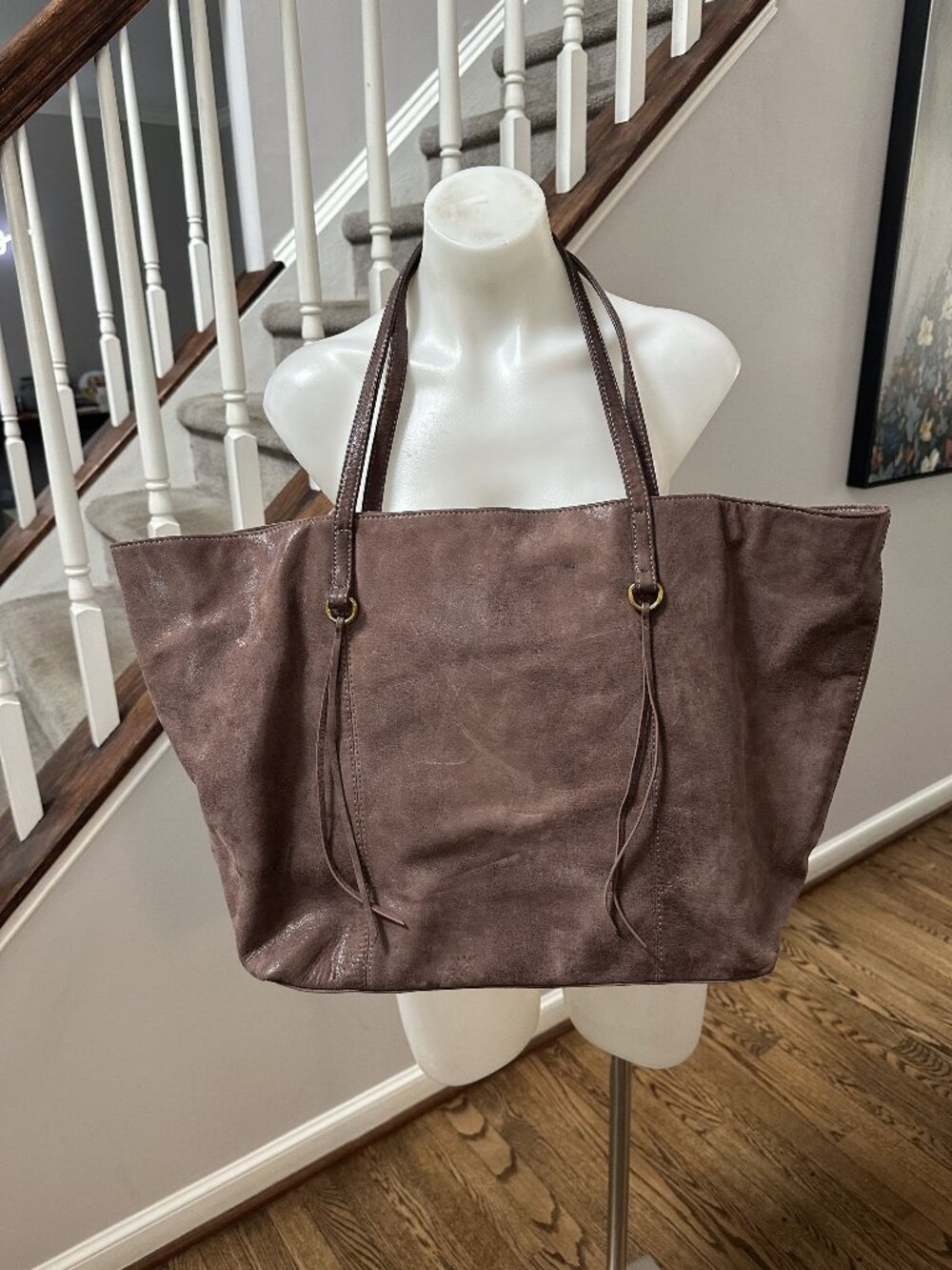 HOBO Kingston Shiny Sheen Brown Leather Tote Bag